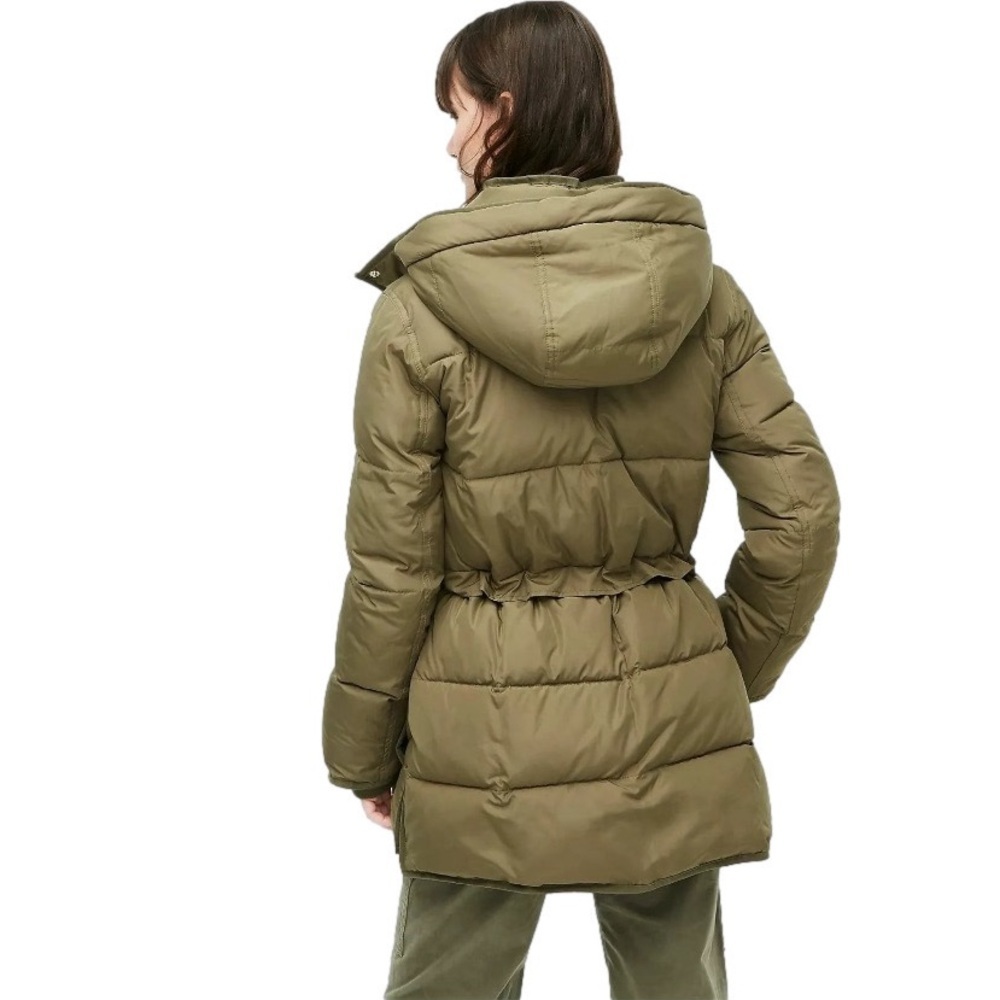 J.CREW Chateau Puffer Jacket Parka Hood Zip Pockets Olive Green Women Size M - Picture 3 of 11